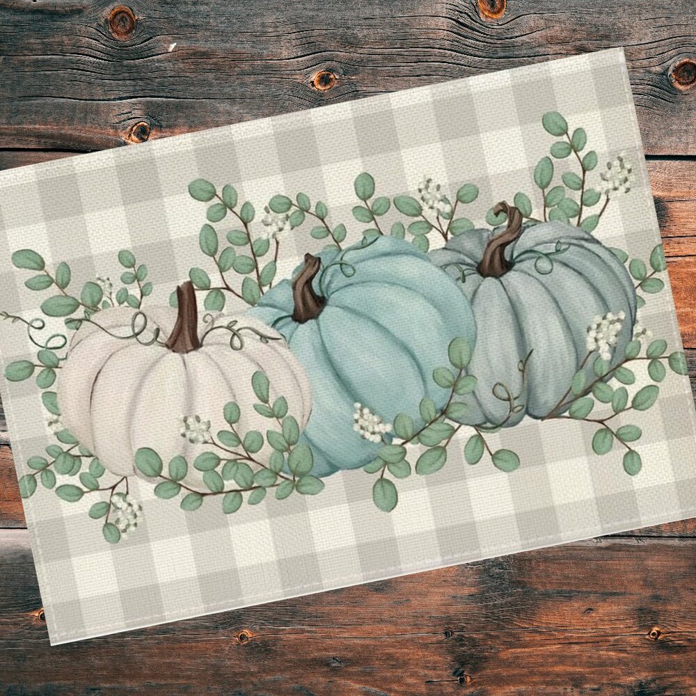 Pumpkin Placemats 4pc Fall Table Decor Thanksgiving Halloween Plaid Decorations